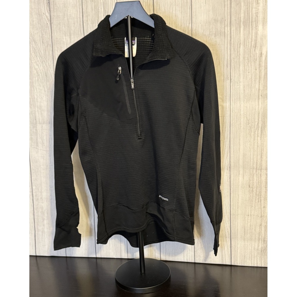 Patagonia Women's Black ¼-Zip‎ Stretch Fleece Pullover L Thumbholes Warm Outdoor